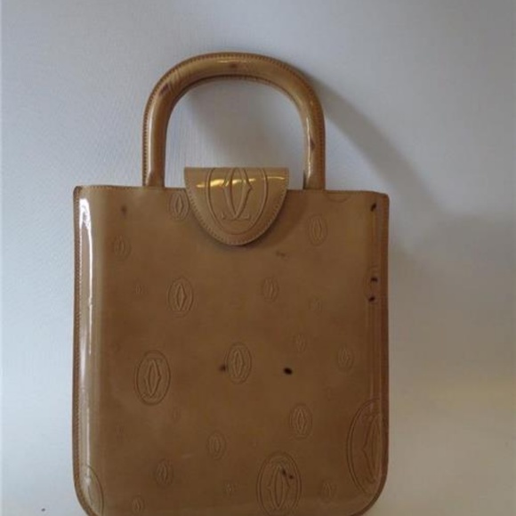 CARTIER PARIS BEIGE ENAMEL CALF HANDBAG * - Picture 2 of 5
